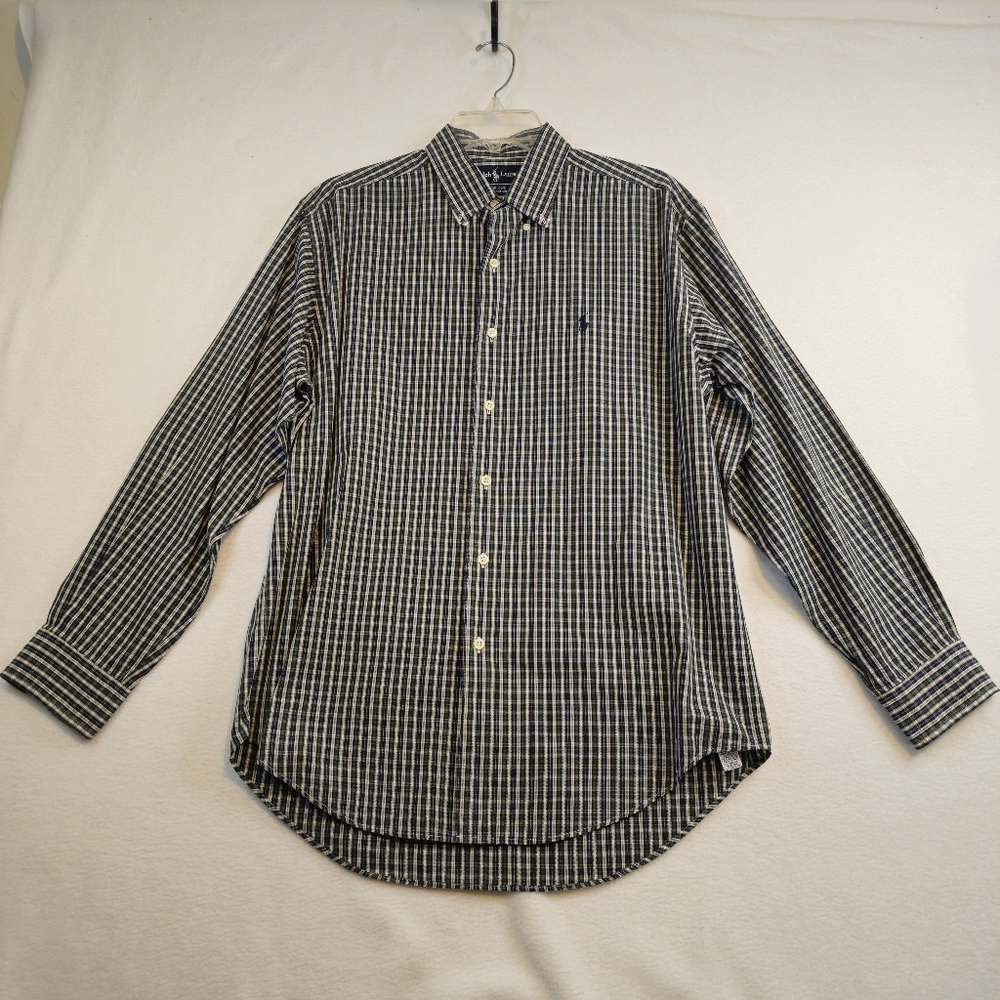 Ralph Lauren Blue, Green  and White Plaid Shirt Size M‎